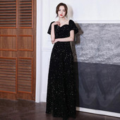 黑色亮片晚礼服裙女宴会名媛气质艺考高端主持人合唱团洋装 演出服