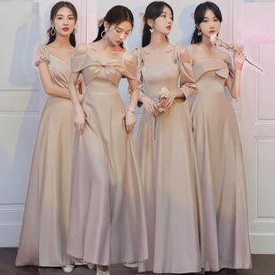 伴娘服2025年新款夏季姐妹团长裙平时可穿高级小众大码缎面礼服女