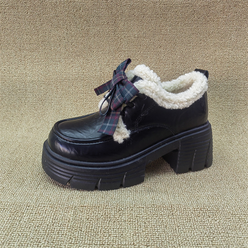 蝴蝶结系带黑色百搭粗跟