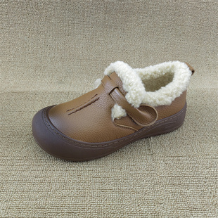 2025冬季真皮羊毛保暖勃肯鞋女坡跟软底毛毛鞋深口单鞋舒适牛皮鞋