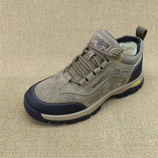 断码鞋处理真皮男鞋圆头系带羊毛内里保暖厚底舒适户外休闲棉鞋