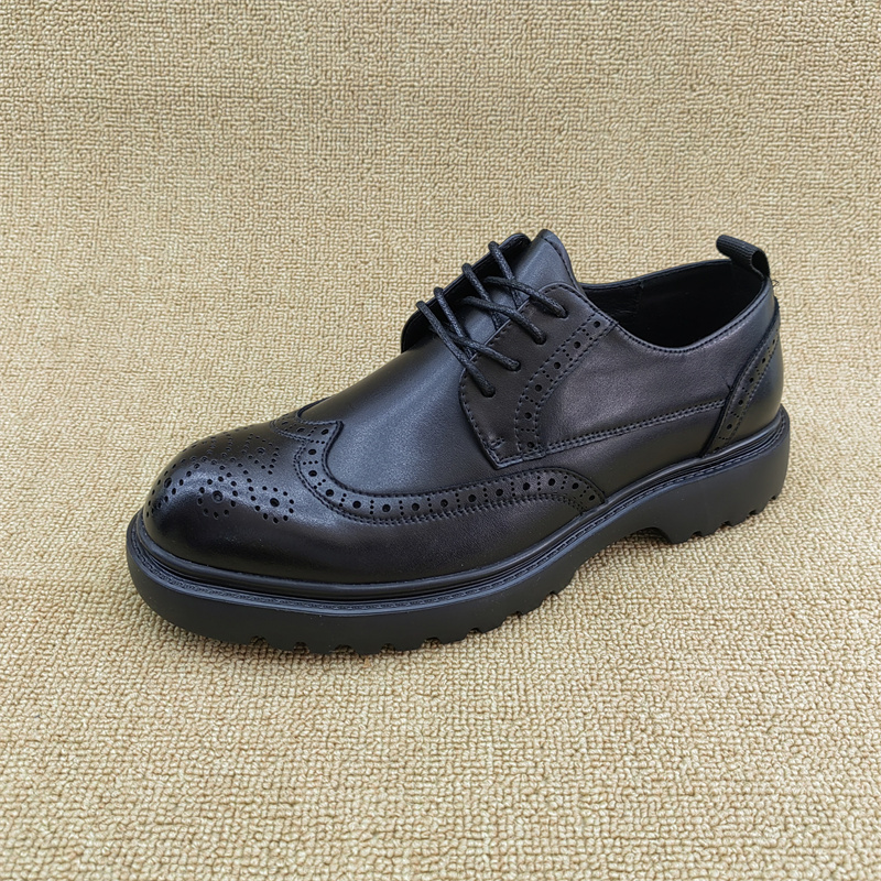 工厂直销断码处理真皮男鞋2025秋款圆头厚底系带舒适正装雕花皮鞋