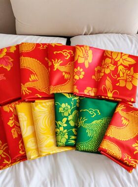 老式杭州丝绸薄款被面结婚披红车行新车红白喜事大红龙凤老被面子