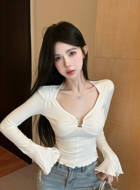 纯欲辣妹性感低胸v领鱼骨上衣女