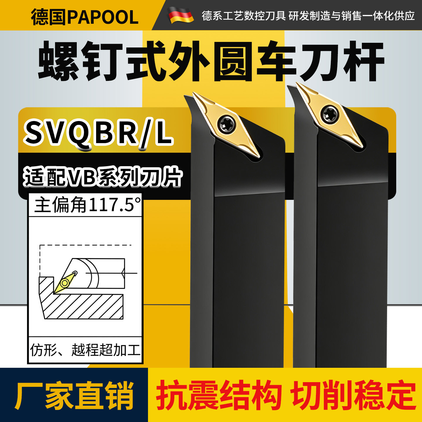 117.5度螺钉式外圆刀杆SVQBR-L车床耐腐抗震淬火加硬耐磨菱形刀粒图片