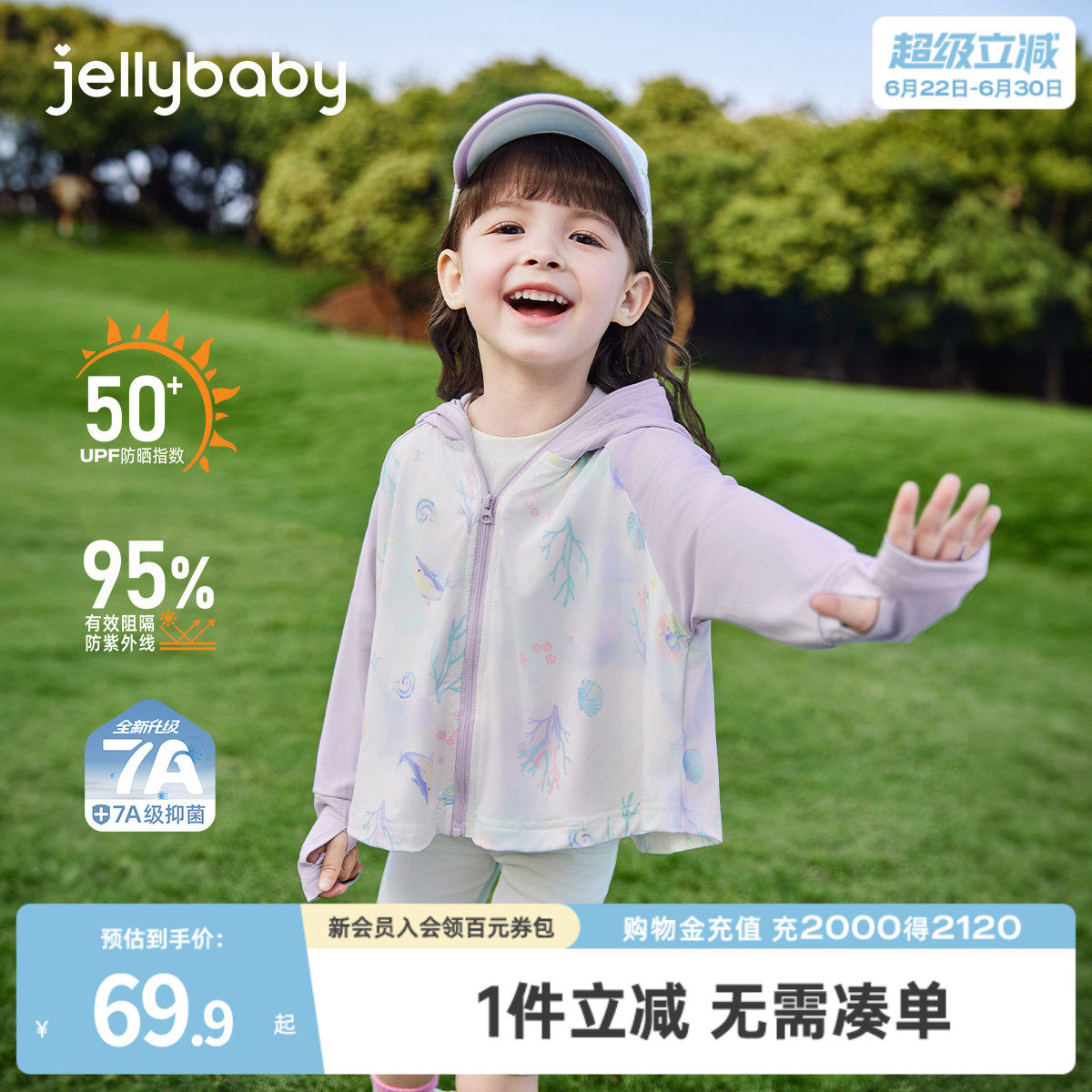 杰里贝比女童防晒外套夏季宝宝薄款开衫男童速干衣儿童衣服