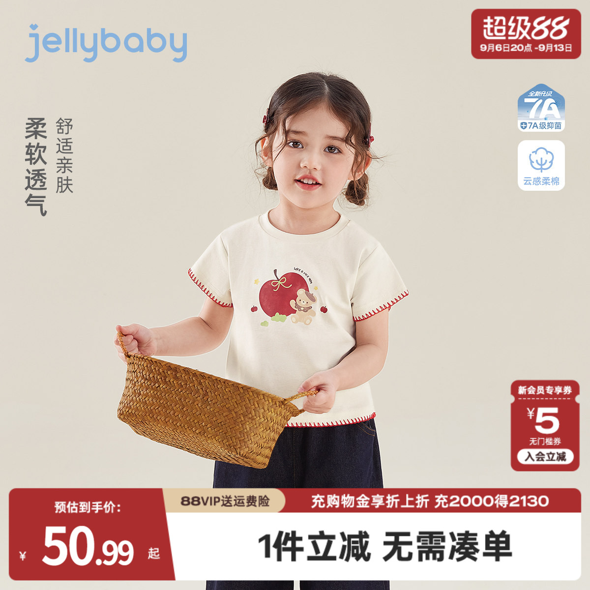 女童花边短袖儿童透气 夏装小童印花T恤衣服薄款宝宝休闲上衣夏季图片