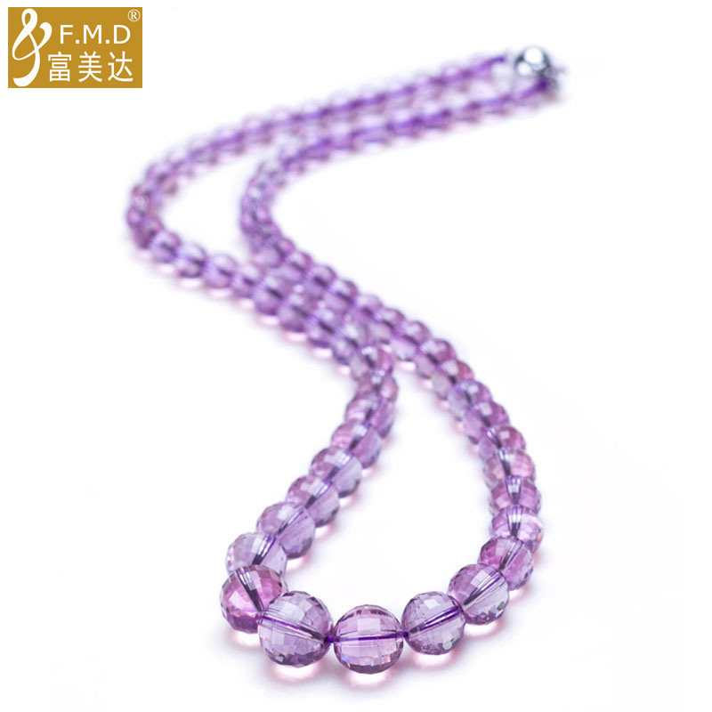 切面紫水晶项链塔链女 紫晶项链女士首饰珠宝时尚饰品 保真水晶