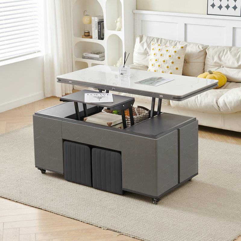 月入梦岩板升降茶几3面储物柜