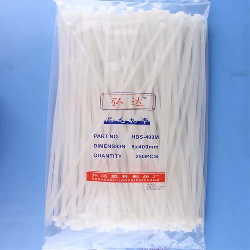 弘达8*400mm塑料尼龙扎带批.发黑色白色捆绑带200条实宽5.3mm包邮