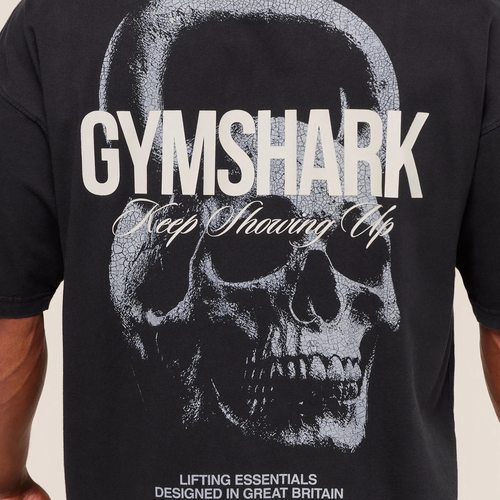 GYMSHARK鲨鱼健身宽松重磅棉短袖T恤男女美式运动骷髅壶铃五分袖