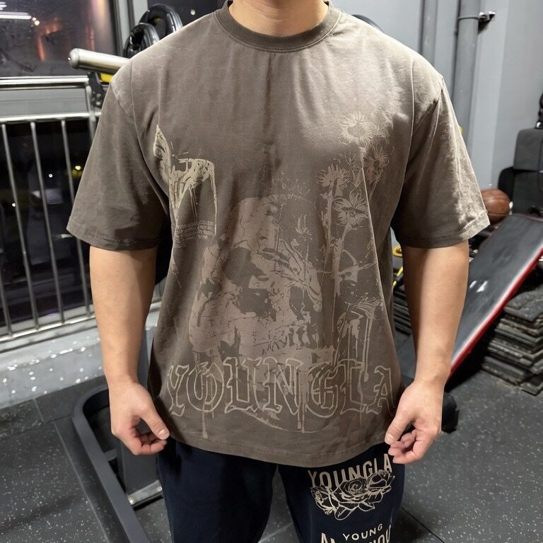 Youngla短袖运动健身健美潮牌宽松大码美式弹力棉短袖T恤训练男女