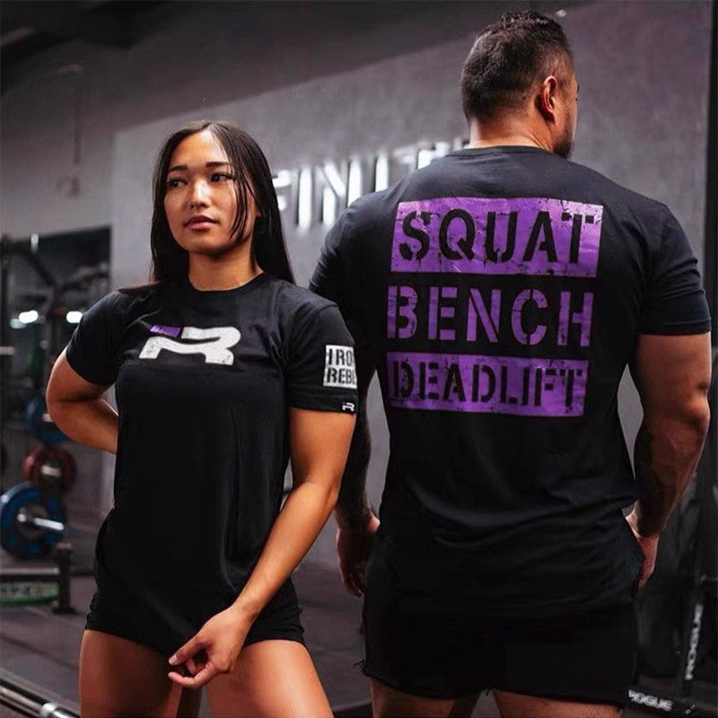IR新款短袖男圆领健身衣弹力棉美式宽松休闲上衣大码正肩运动T恤