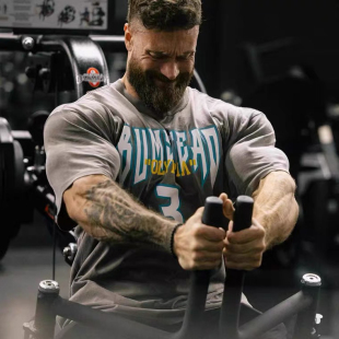 克里斯运动水洗灰做旧宽松短袖T恤男女美式健身透气小领口五分袖