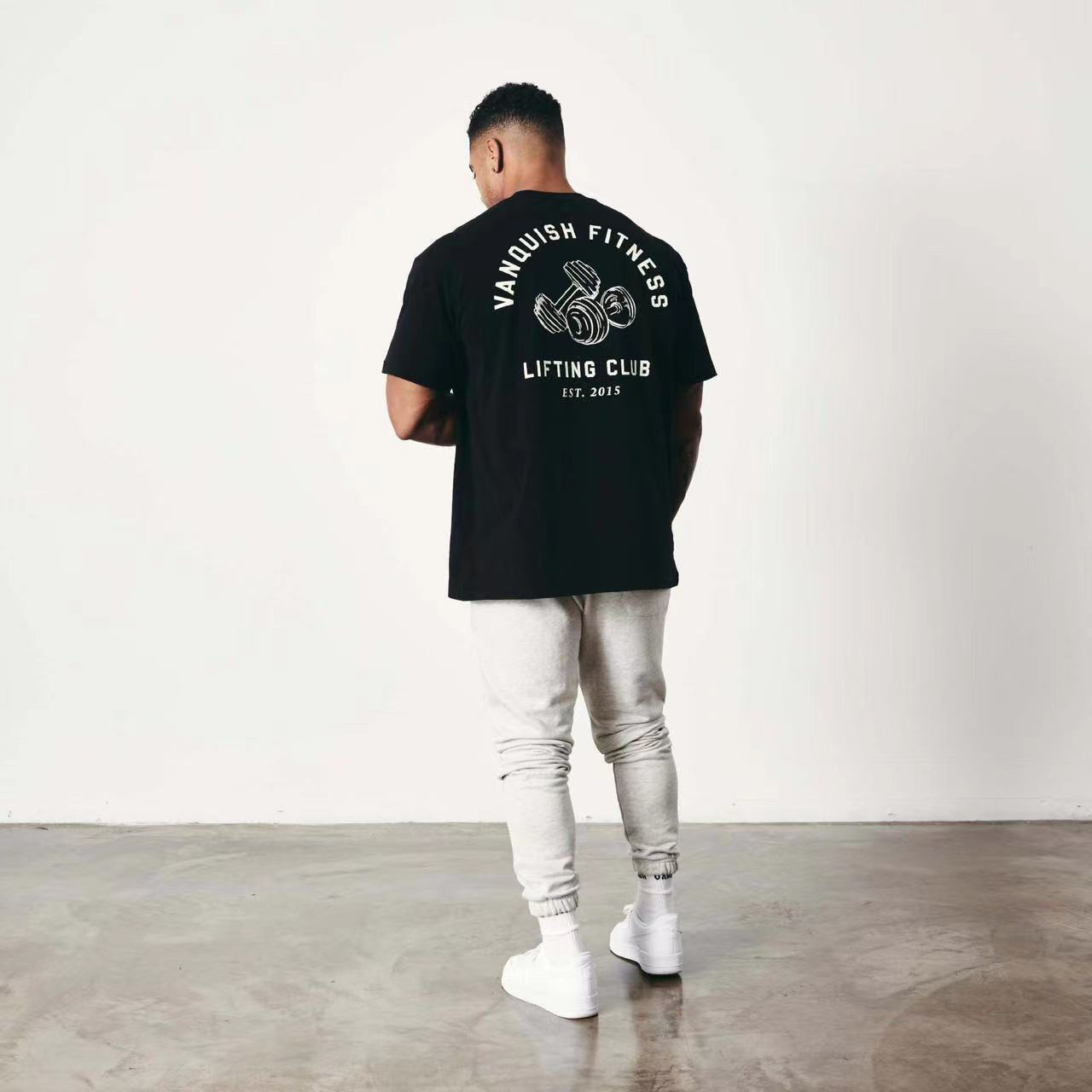 VQ哑铃短袖精梳棉健身健美男女T恤运动休闲透气舒适宽松美版大码