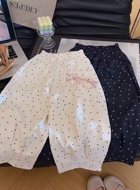 女童夏季波点九分裤宽松洋气韩版森系中小大童时尚女孩时装潮流