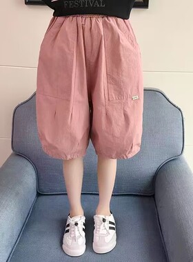 女童薄款七分裤2026新款中大童短裤运动裤公主风童装夏季工装过膝