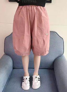 女童薄款七分裤2026新款中大童短裤运动裤公主风童装夏季工装过膝