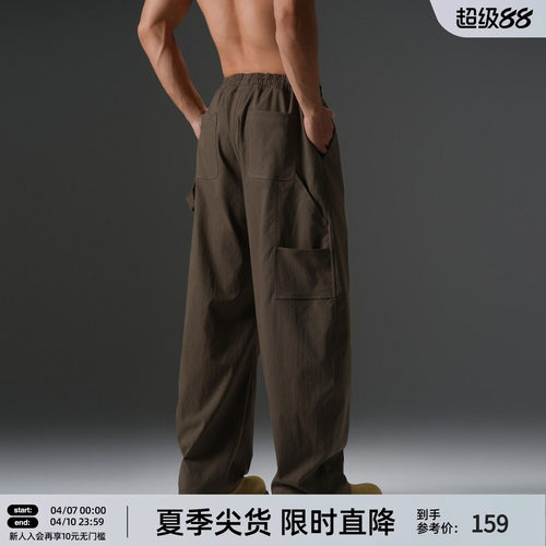 美式大码工装风弯刀裤