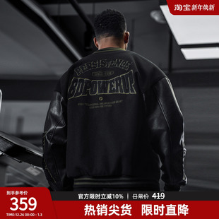 BD健美站夹棉加厚美式 复古棒球服男潮牌刺绣运动夹克外套男宽松冬