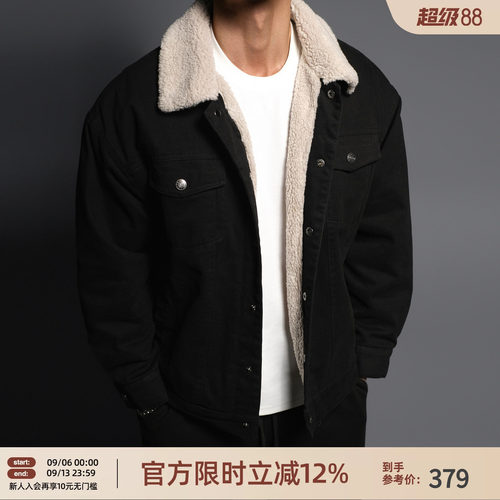 加厚潮牌羊羔绒翻领夹克外套