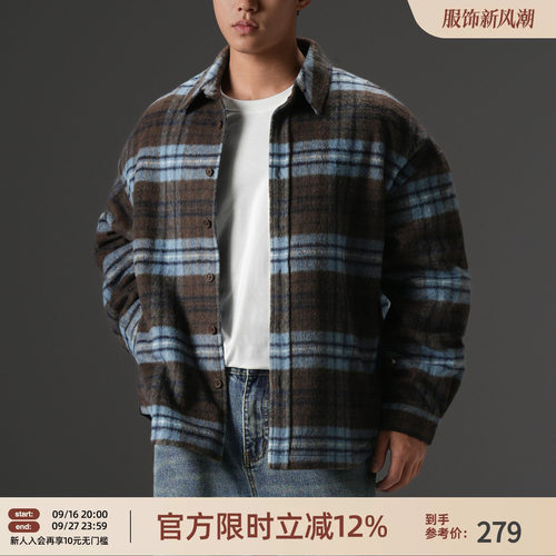 加厚羊毛长袖格子外套