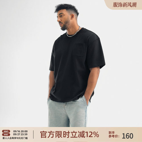 美式大码黑色运动t恤男