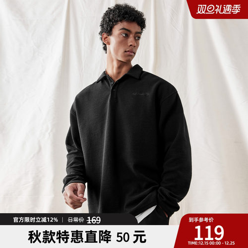 华夫格刺绣翻领长袖polo衫