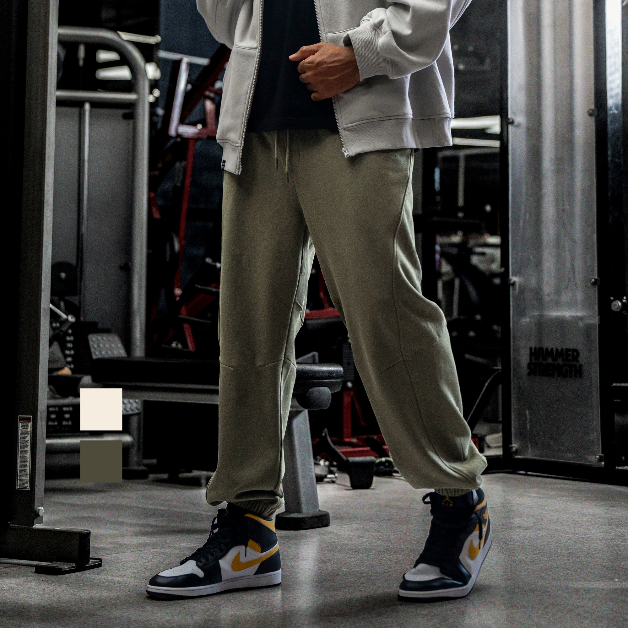 bdpowerup新款健身阔腿束脚裤男简约纯色针织运动长裤男宽松