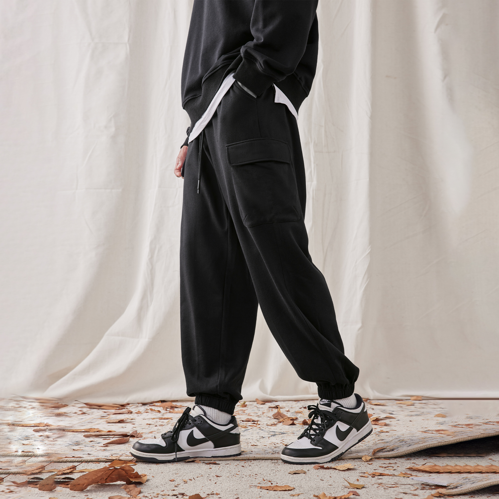 黑色工装风运动长裤男
