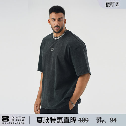 美式健身黑色运动t恤男