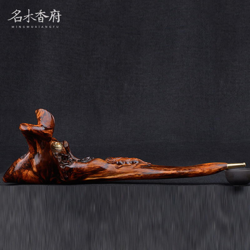 名木香府黄花梨木雕工艺品把件烟斗海黄老料木雕油润细腻水波纹