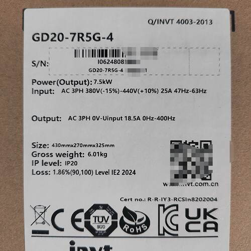 溢价-英威腾变频器GD207R5G4功率7.5KW正