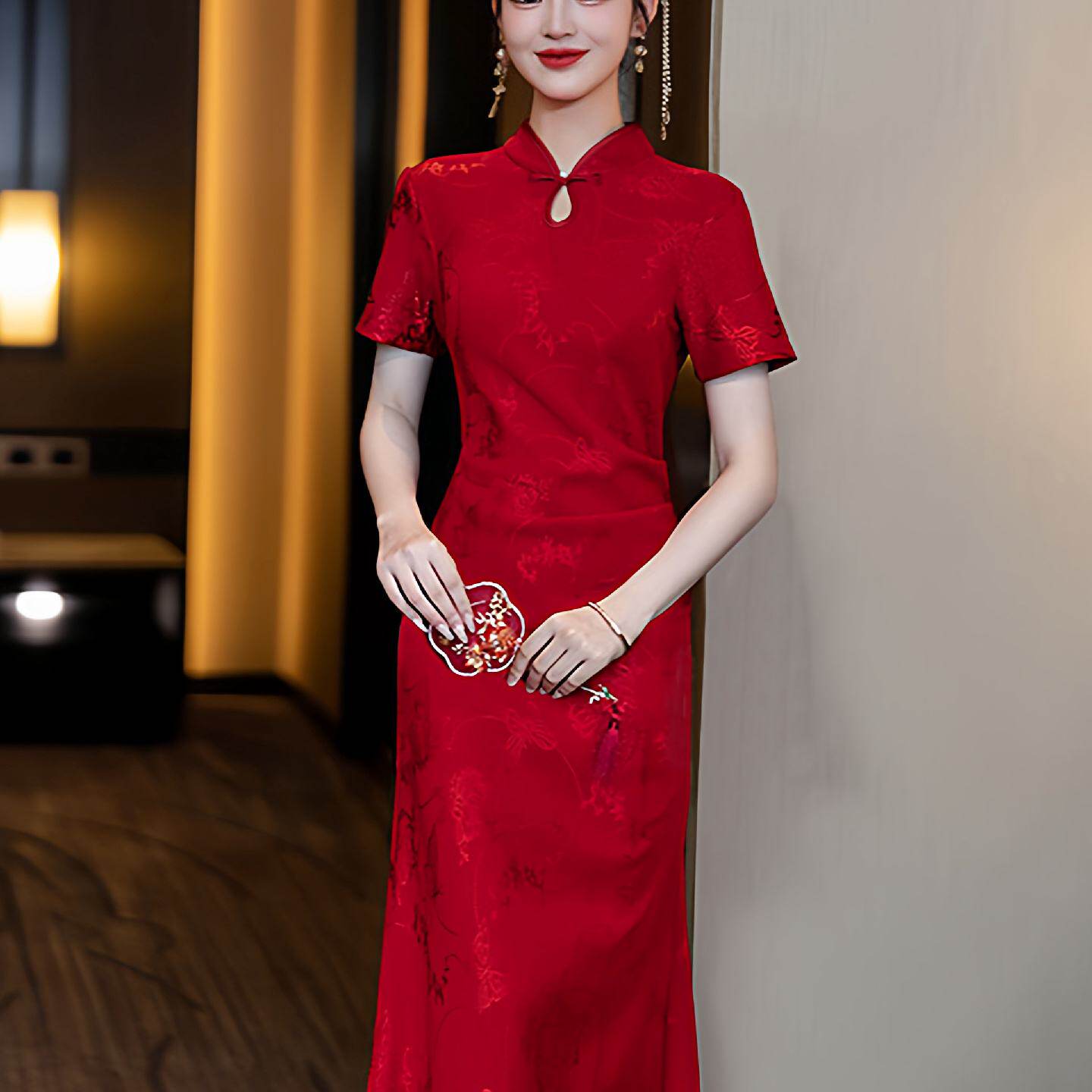 新中式旗袍改良敬酒服2026春夏短袖结婚礼服鱼尾订婚回门服新娘女