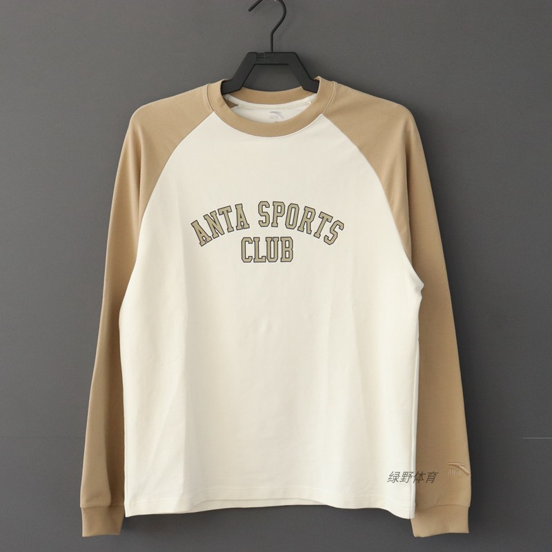 安踏男长袖T恤秋冬套头卫衣拼接宽松休闲运动上衣针织衫152448401