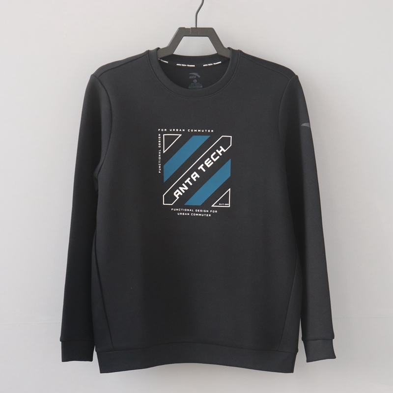 安踏男卫衣春秋圆领套头舒适休闲训练修身针织运动上衣152237737