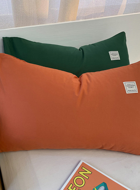 混搭风墨绿色枕套两只装 简约撞色单双人48*74cm纯色枕头套一对装