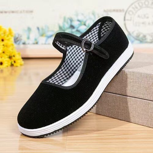 老北京布鞋平跟舒适工作鞋条绒布鞋酒店上班黑布鞋妈妈鞋老人鞋子