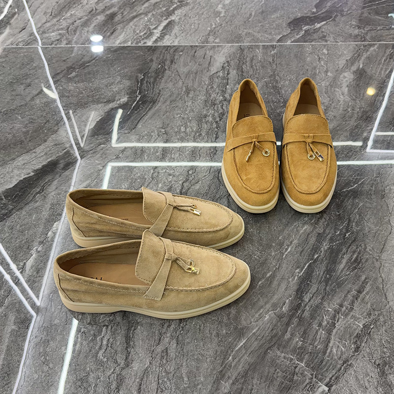 老钱风~真皮平底尖头乐福鞋女2026春夏款百搭流苏豆豆鞋浅口单鞋