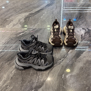 潮 显脚小轻便增高保暖老爹鞋 真皮厚底加绒登山运动鞋 女2025冬新款