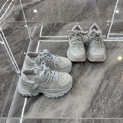 闪亮水钻网面厚底老爹鞋时尚潮酷