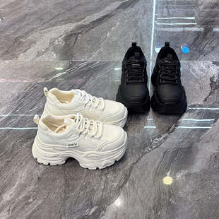 轻便不累脚休闲运动鞋 女2025冬新款 潮 真皮厚底加绒老爹鞋 6cm增高