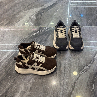 增高休闲德训鞋 显脚小 韩版 女2025冬款 真皮小个子厚底运动阿甘鞋