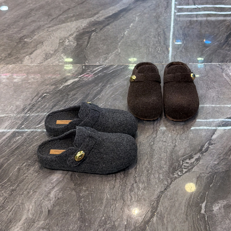 简约百搭~毛呢软底勃肯半拖女2025冬新款懒人外穿舒适休闲包头拖,女鞋,包头拖,淘宝优惠券,粉丝福利购,淘宝优惠卷