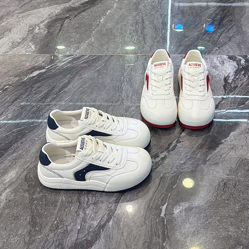 拼色百搭休闲小白鞋系带圆头板鞋