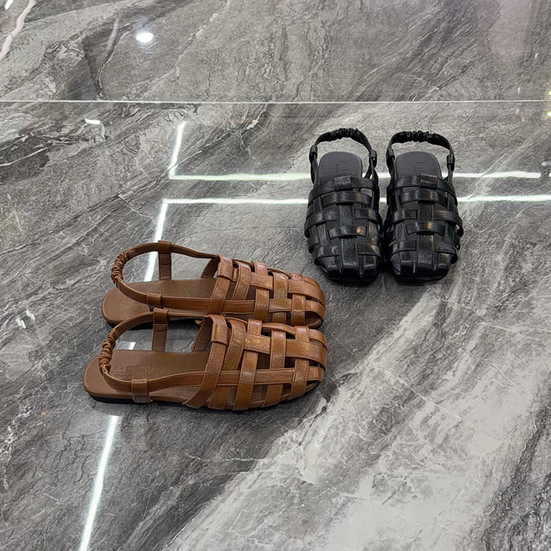 老钱风~镂空编织罗马凉鞋女2026夏新款松弛高级感露趾沙滩平底鞋