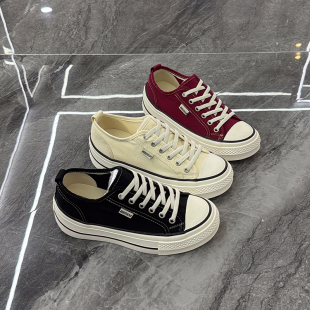 百搭舒适小白鞋 韩版 圆头系带休闲板鞋 女2026春夏新款 潮 厚底帆布鞋