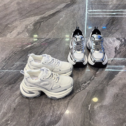 超轻~小个子网面厚底老爹鞋女2026春新款7cm增高显脚小休闲运动鞋