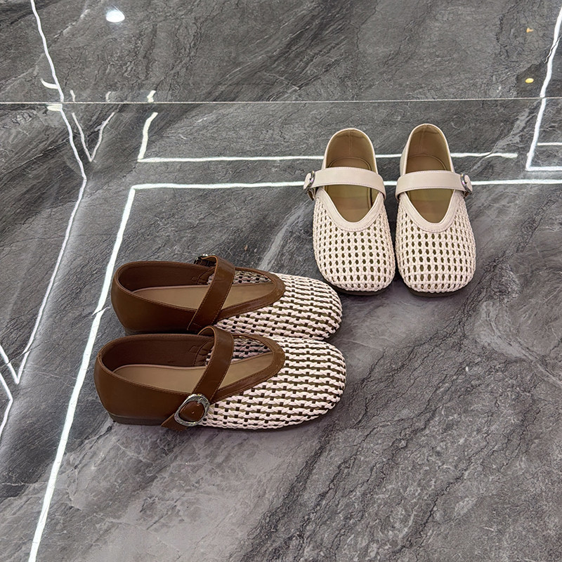 田园风~法式编织镂空平底玛丽珍鞋女2026春款洋气皮带扣浅口单鞋