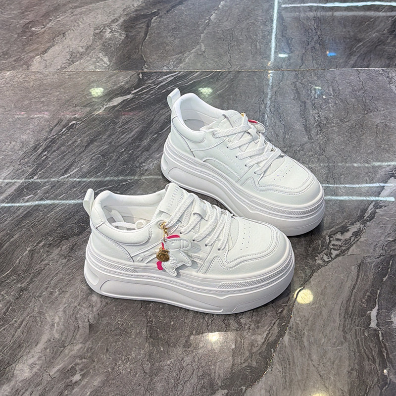 真皮6cm厚底小白鞋女2026春新款百搭松糕鞋小个子增高休闲板鞋潮